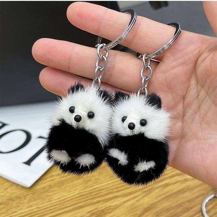 Cute Real Mink Fur Little Panda Car Keychain Pendant Plush Doll Backpack Decoration Small Gift S260126 2aa