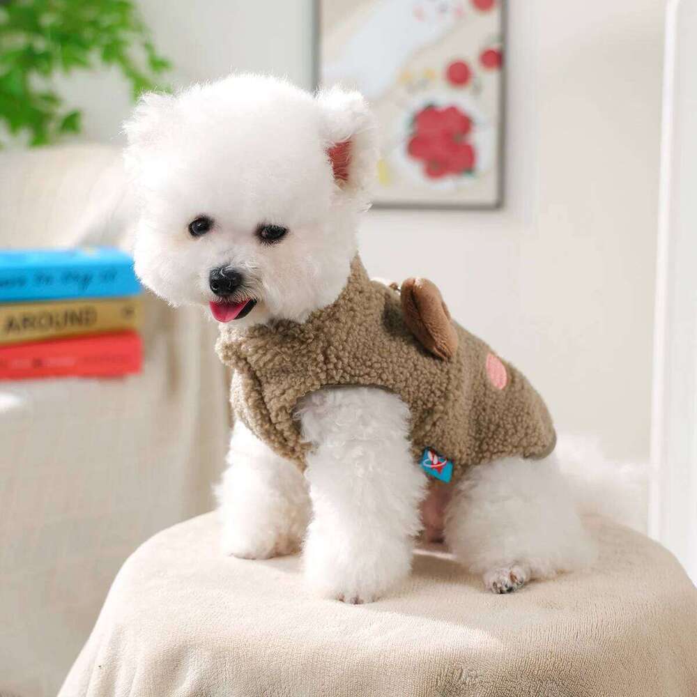 1-Piece Pet Autumn and Winter Thickened Thermal Jacket Cat Dog Dudu Lamb Fleece Vest-Bear XJ260127