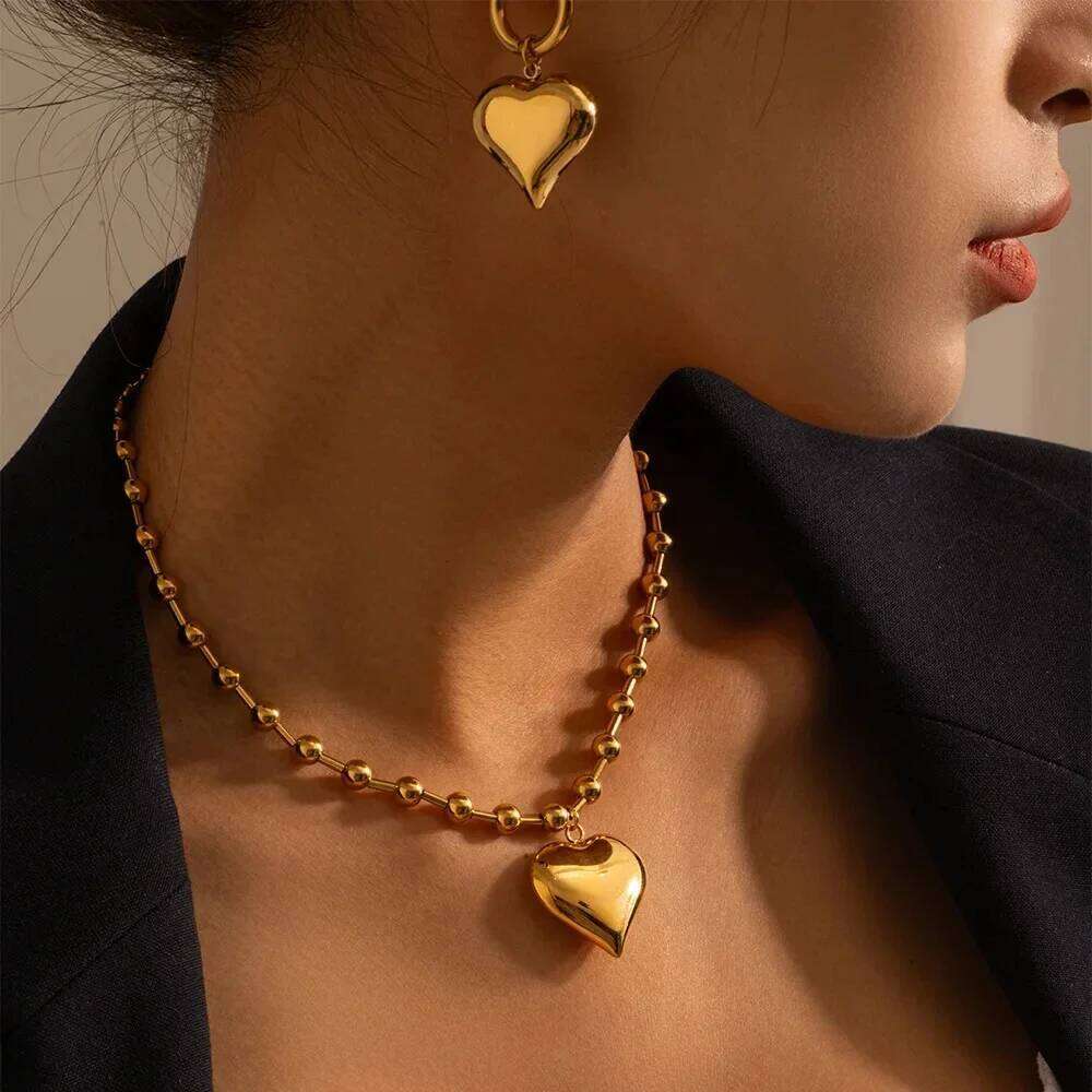 3/6/8mm Ball Necklaces Stainless Steel For Women Gold/Silver Color Metal Big Bead Chain Choker Men Jewelry Accessories 26W01127