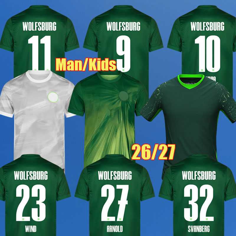 26 27 Wolfsburg soccer jerseys WIND Wolfeshop football shirt AMOURA VFL Soccer Kit WIND TIAGO MMECHA 2026 KOULIERAKIS SVANBERG SKOV OLSEN MAJER Men Kids Kit 665