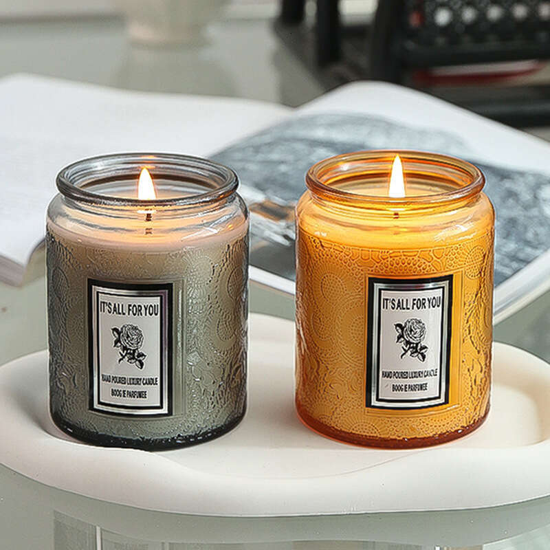 Vintage Large Embossed Cup Wax Fragrance Glass Bottle Romantic Beautiful Birthday Gift Candle Y260127