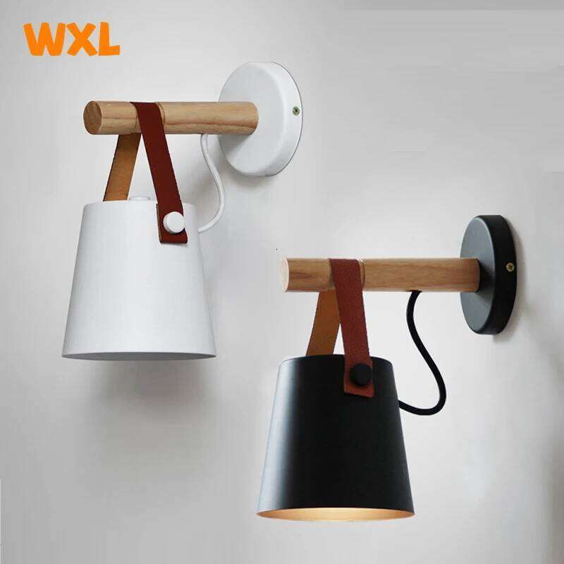 Modern LED Bedroom Bedside Living Room Nordic Belt Wooden Wall Lamp E27 110-240V Black White Z260127