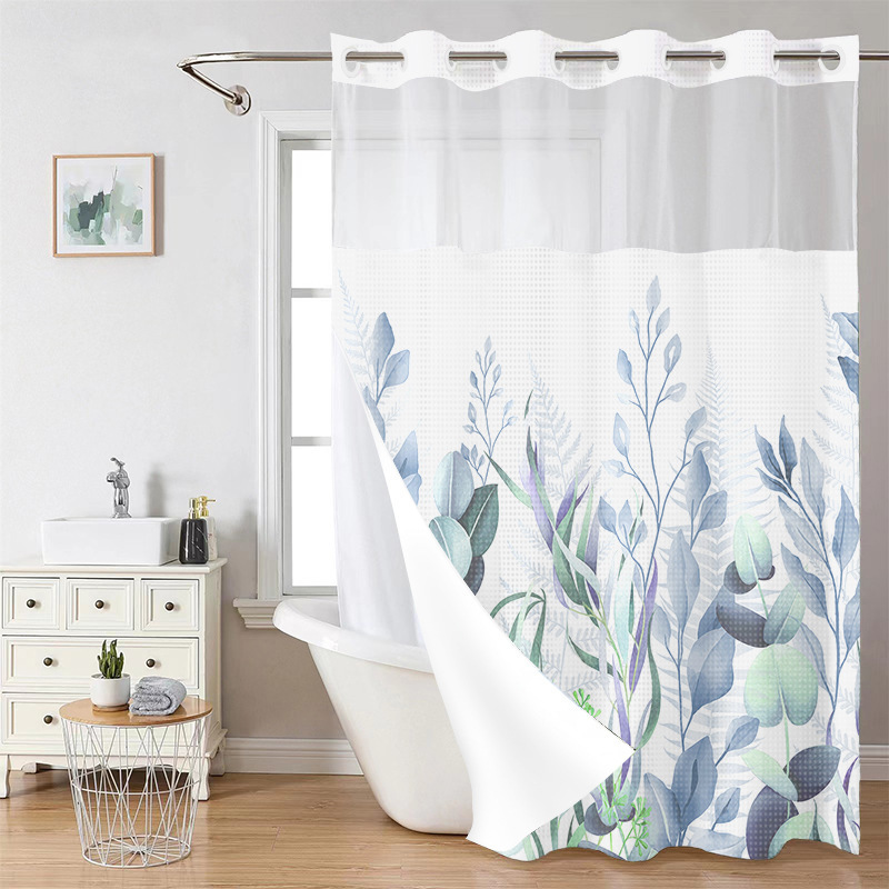 YL-38230 Digital Printed Double-Layer Large Ring Polyester Shower Curtain - Waterproof and Mildew-Proof, Floral Pattern Bathroom Curtain