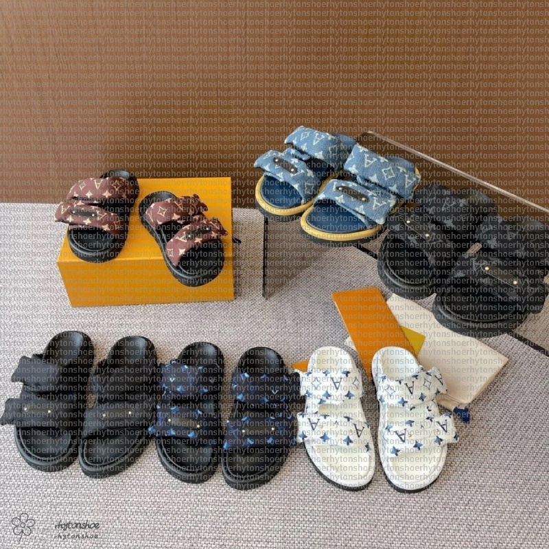 Designers Pool Pillow Mules lvlys slippers cherry blossom murakami leather Flat Sliders sandles Women Men Slides Prints Embossed Sandal Black vintage sandale Shoe