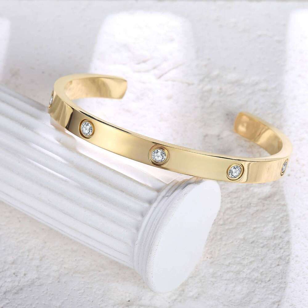 Gold Plated Bracelet with Cubic Zirconia Stones Stainless Steel Bangle Minimalist Cuff Love Charm Bracelets for Women XJ260127