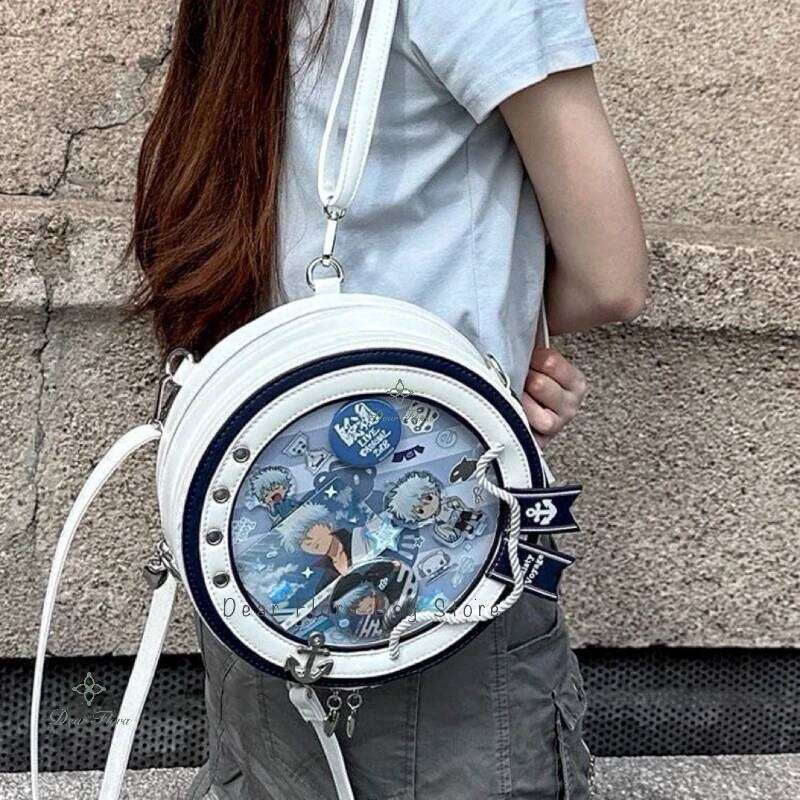Y2K Cute Nautical Theme Ita Kawaii Girl Transparent Shoulder DIY Display Backpack Students Round Messenger Crossbody Bag