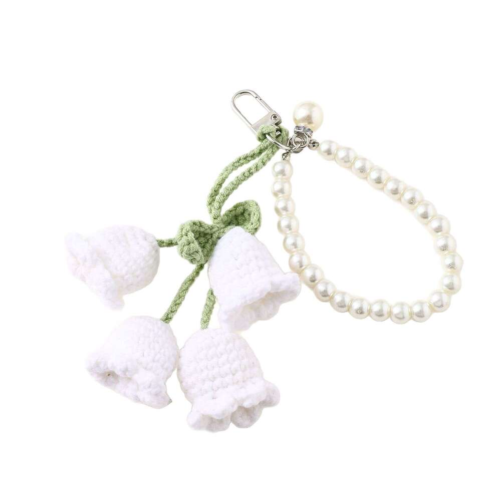 ins Korean Style Creative Cute Girl Pearl Chain Yarn Crochet Orchid Flower Keychain Bag Decoration S260126 cd7