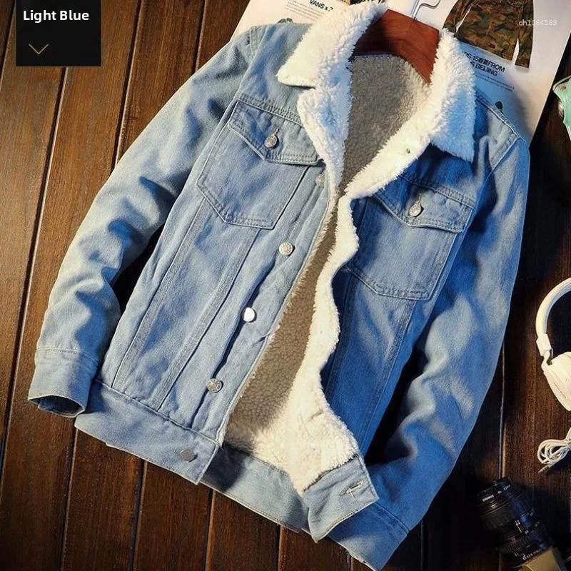 Men's Jackets Fce Lined Denim Jaet Thi Warm Autumn Winter Sle Loose Large Size Cotton Coat With Kets And Collar