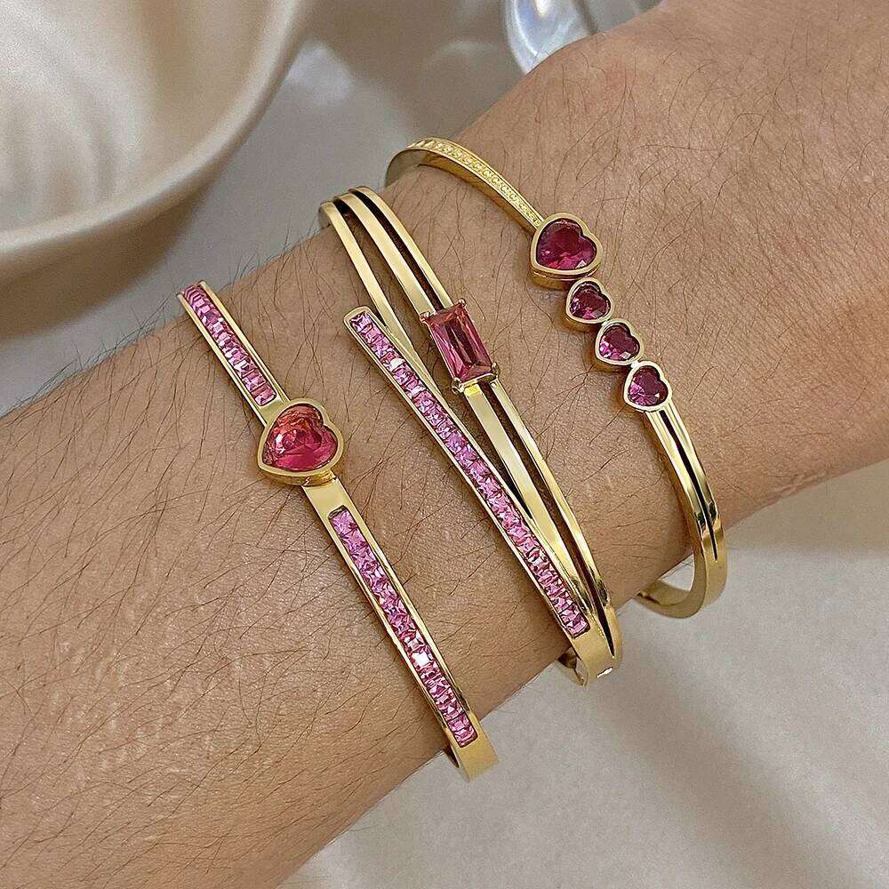 New Stainless Flashbuy Steel Women's Design Rose 10 316L 3Pcs/Set Bangles Red Love Heart Bracelets Waterproof Fashion Jewelry Gift XJ260127