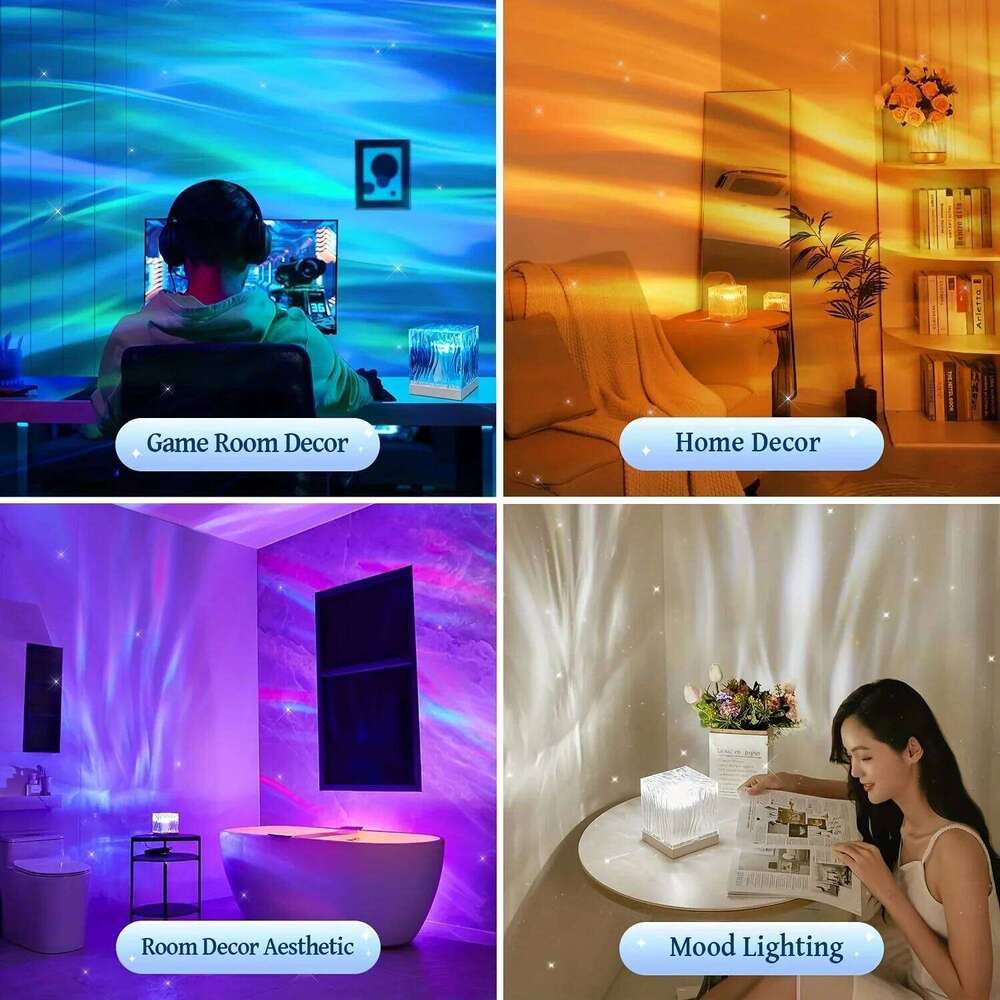 Ocean Wave Projector 16Colors Remote LED Aurora Night Light Home Office Water Ripple Crystal Lamp for Decorative Kids Gift Z260127