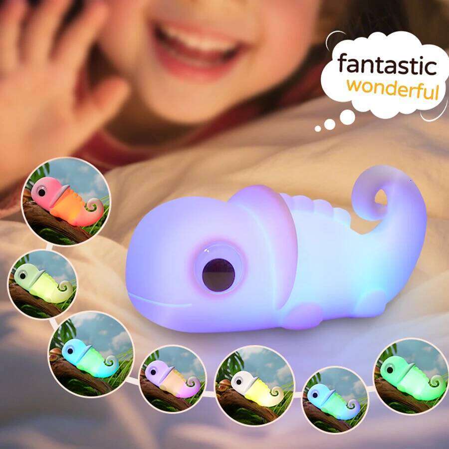Chameleon Silicone Night Light Soft Nursery Nightlight,Rechargeable Dimmable LED Squishy Novelty Animal Bedside Lamp,Kid Gifts Z260127
