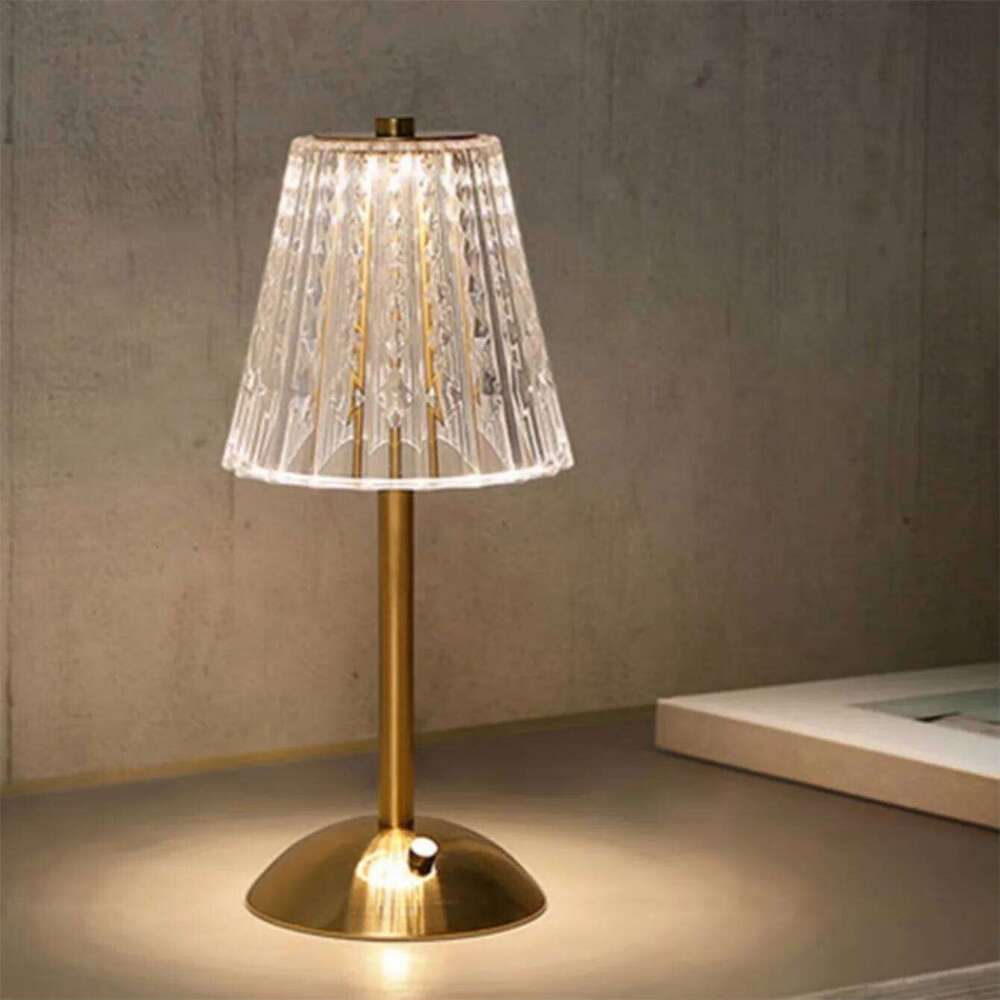 Crystal Retro Table Bedroom Bedside Luxurious Atmosphere Lamp Rechargeable Dimming LED Light Z260127