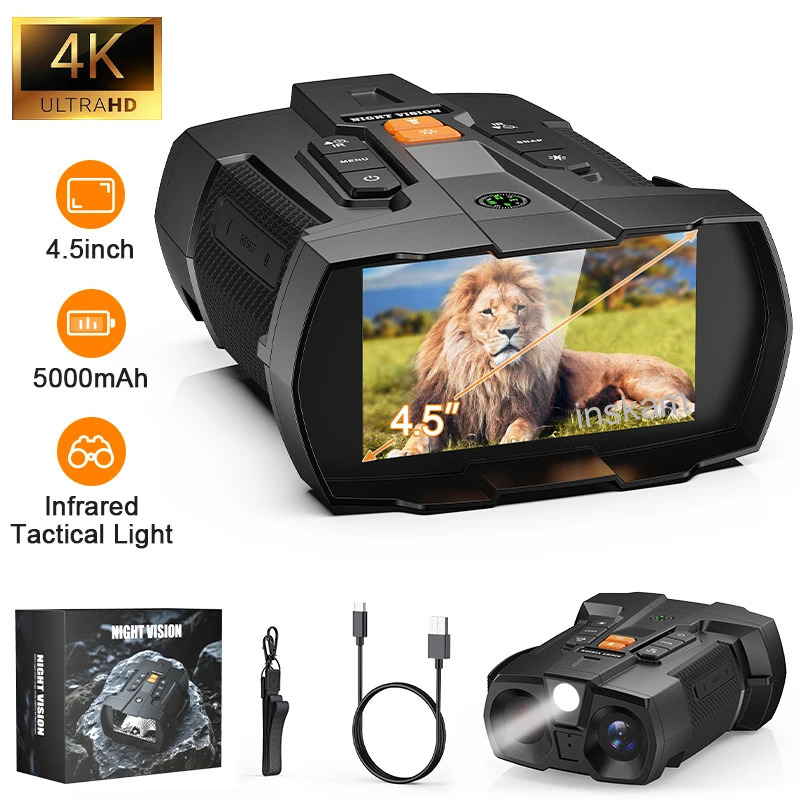 4K Night Vision Binoculars 45inch Big Screen Goggles 5000mAh 800m Full Dark Infrared Telescope Goggle 260120