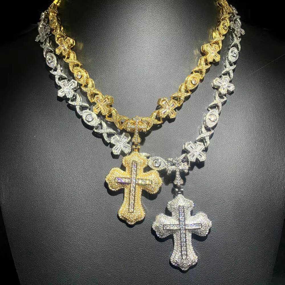 Moissanite New Cool Men Boy Jewelry Iced Out 5A Cubic Zirconia CZ Evil Eye Cross Charm Pendant Hip Hop Necklace