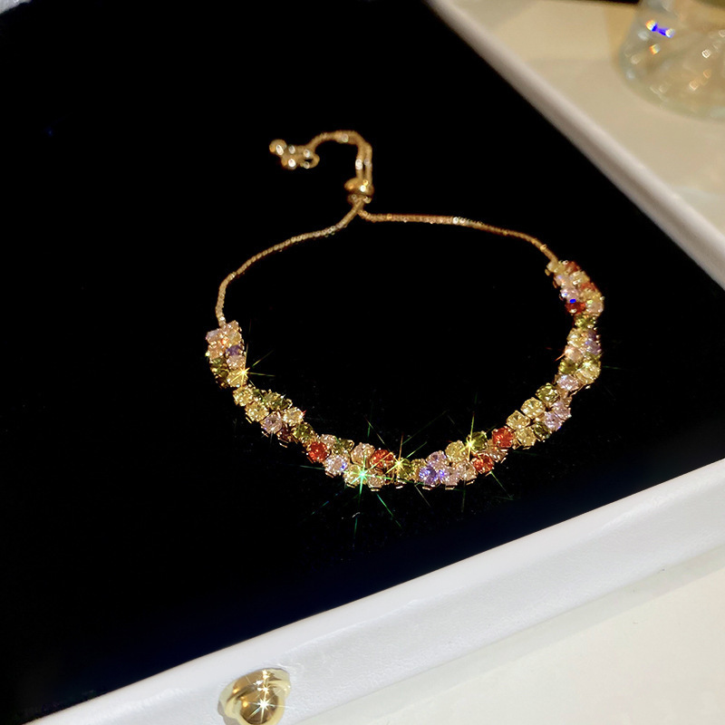 Colorful Zircon Inlaid Pull-out Bracelet Fashion Versatile Light Luxury Style Elegant Temperament Design Sense Women's Jewelry - view 7
