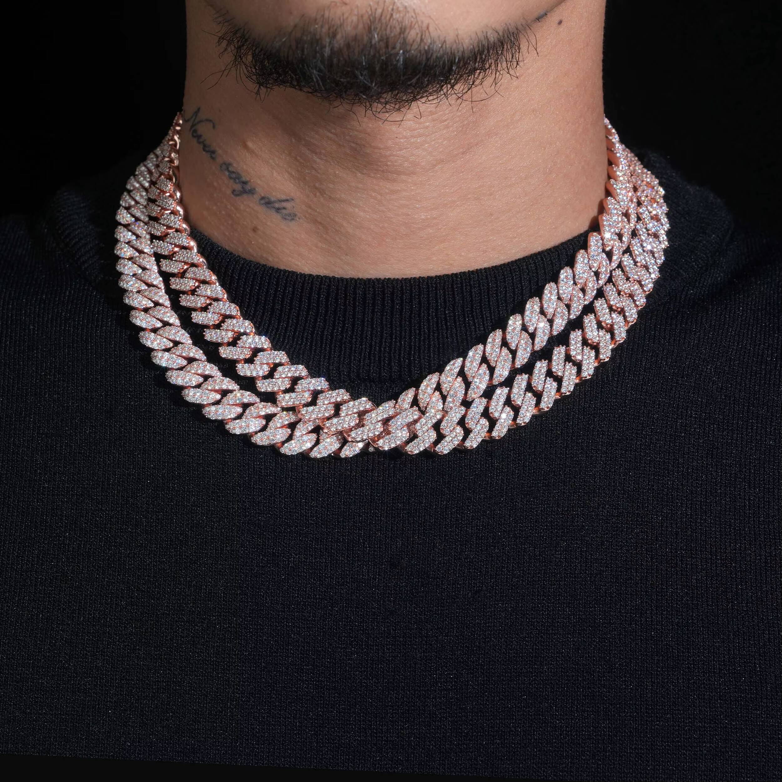 12mm Rose Gold 925 Silver Iced Out Jewelry Bracelet VVS D Moissanite Diamond Hip Hop Cuban Link Chain Necklace GRA Certificate