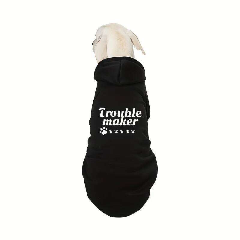 Trouble Maker Dog Hoodie Sweater - Black with White Paw Print Logo, Warm Winter & Cool Fall/Spring Jacket XJ260127