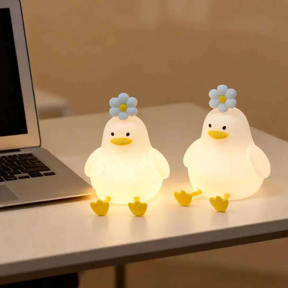 Cute Duck Led Night Light Squishy Silicone Bedside Table Rechargeable Touch Lamp Bedroom Decor Novelty Gifts Z260127