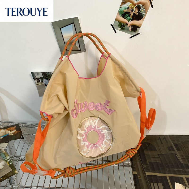 TEROUYE Autumn and winter new Japanese style niche embroidery shopping bag nylon fashionable simple style handbag women's shoulder bag