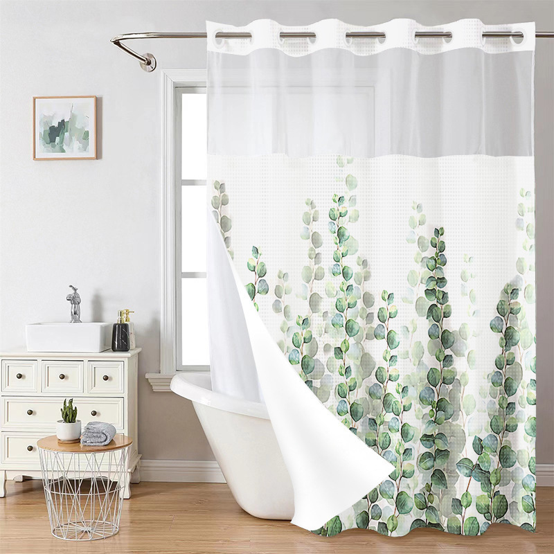 YL-38233 Hot Selling Digital Printed Double-Layer Large Ring Polyester Shower Curtain - Waterproof and Mildew-Proof, Floral Plant Bathroom Curtain