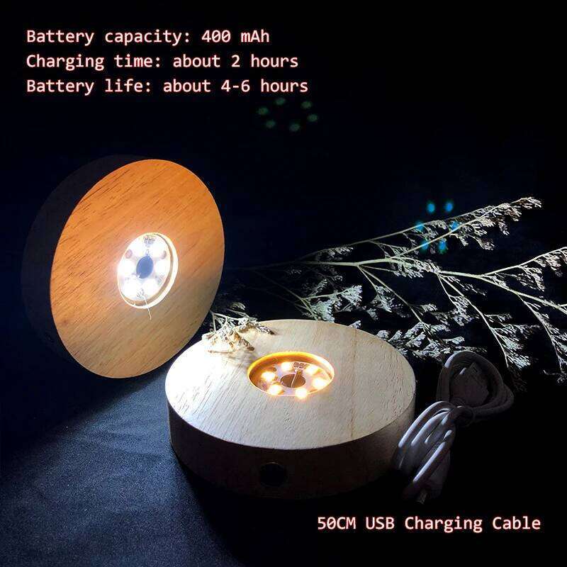 7CM Creative DIY Wooden Luminous Lamp Holder Touch Switch Rechargeable LED Light Dispaly Base Crystal Glass Resin Art Ornament Z260127
