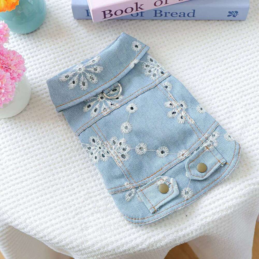 Denim Puppy Jacket For Chihuahua Yorkie Adjustable Lightweight Coat, Breathable Dog Clothes With Snap Closure XJ260127