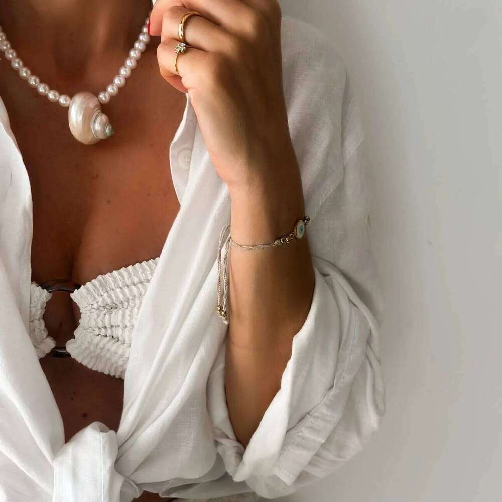 Simple and Natural Shell Necklace for Women Luxury Personalized Ceramic screw Pendant Bead Chain Beach Jewelry Acc 26W01127