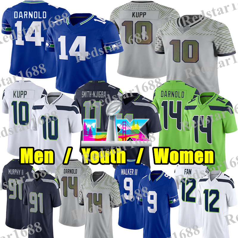 #10 Cooper Kupp Football Jersey #14 Sam Darnold Jaxon Smith-Njigba Kenneth Walker III Devon Witherspoon Demarcus Lawrence Byron Murphy II Grey Zabel Rivalries jerseys