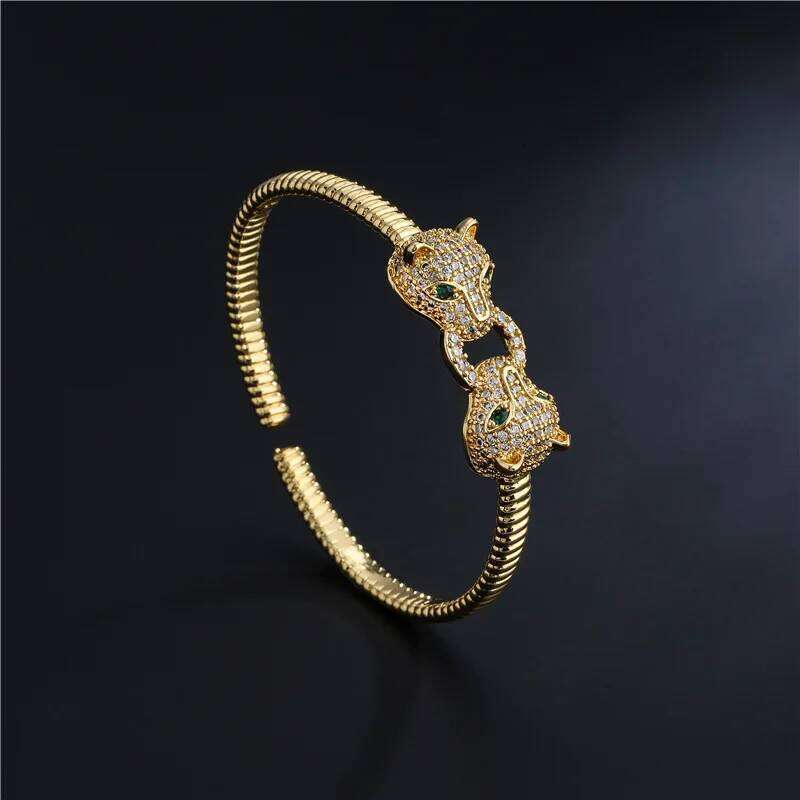 Classic Leopard Design Green Eye Hip Hop18K electroplating bangles green gem Zirconia Bracelet Party Jewelry Accessories XJ260303