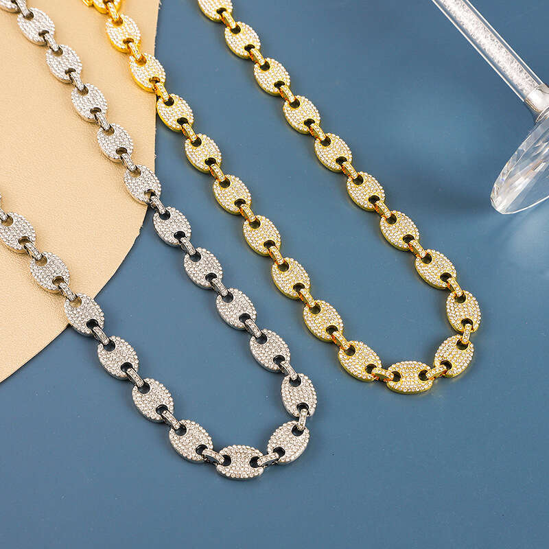 luxury necklace Big Gold Hip Hop Full Diamond Neck Chain DIY Bracelet Cuban Anklet Pig Nose Necklace