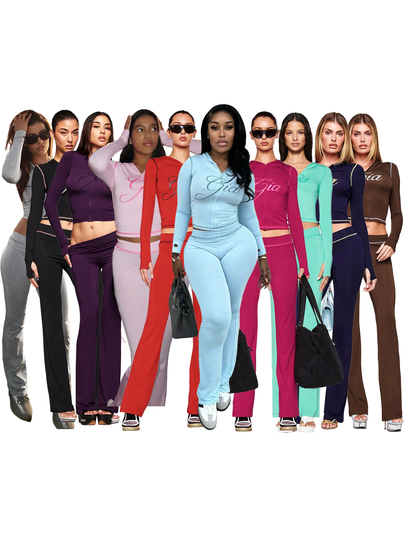 i am pants womens tracksuit piece set designer sports suit for women flared zipup long sleeve high quality spring top low waist micro social outfits f