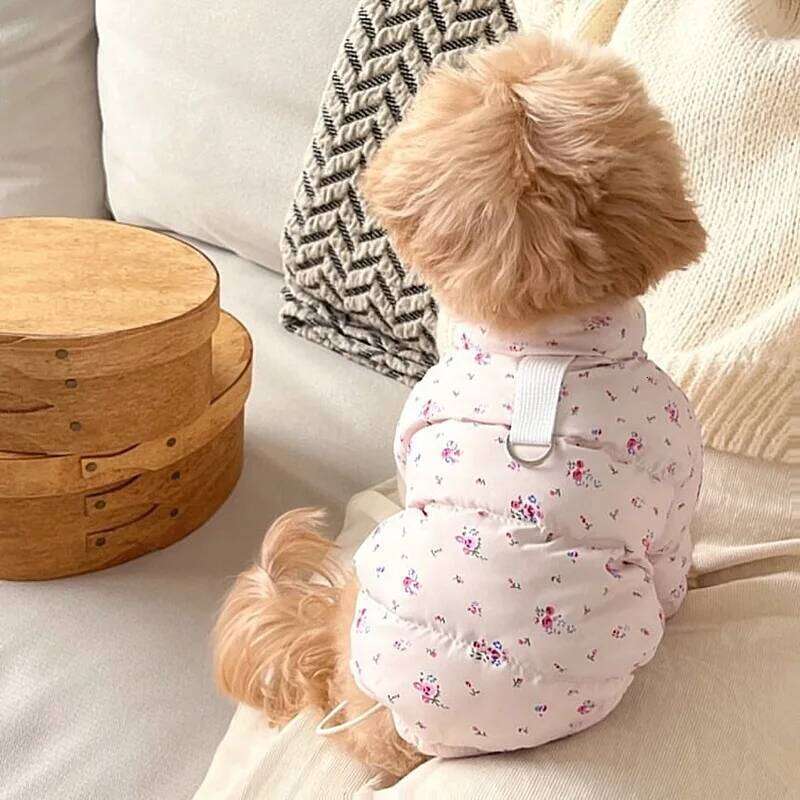 Cute Teddy Floral Down Jacket Pet Thickened Cotton Bichon Frise Winter Two-Legged Clothes Warm Puppy Coat XJ260127