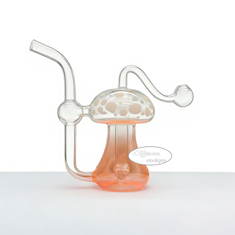Mini Glass Water Pipe Portable Mushroom Oil Burner Bubbler With 10mm Curved Attachment