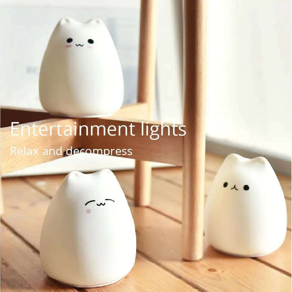 Touch Night Colorful Cat Animal Light Led Cartoon Silicone Lamp Bedroom decoration lights Bedside lighting Z260127