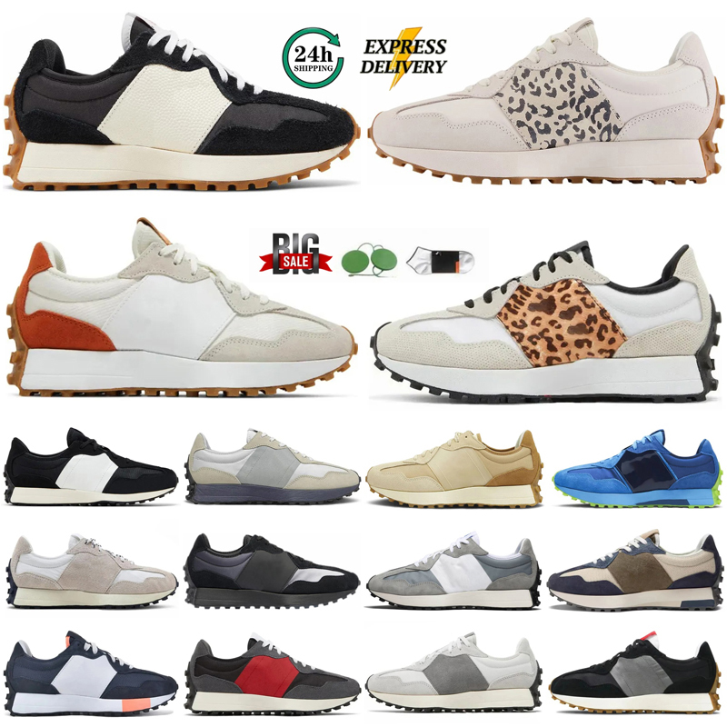 With box Designer Running Shoes For Mens Womens 327s Sneakers Athletic Trainers Leopard Sea Salt Suede Oxford Beige Black White Grey Sports Gym Shoes Size 36-45