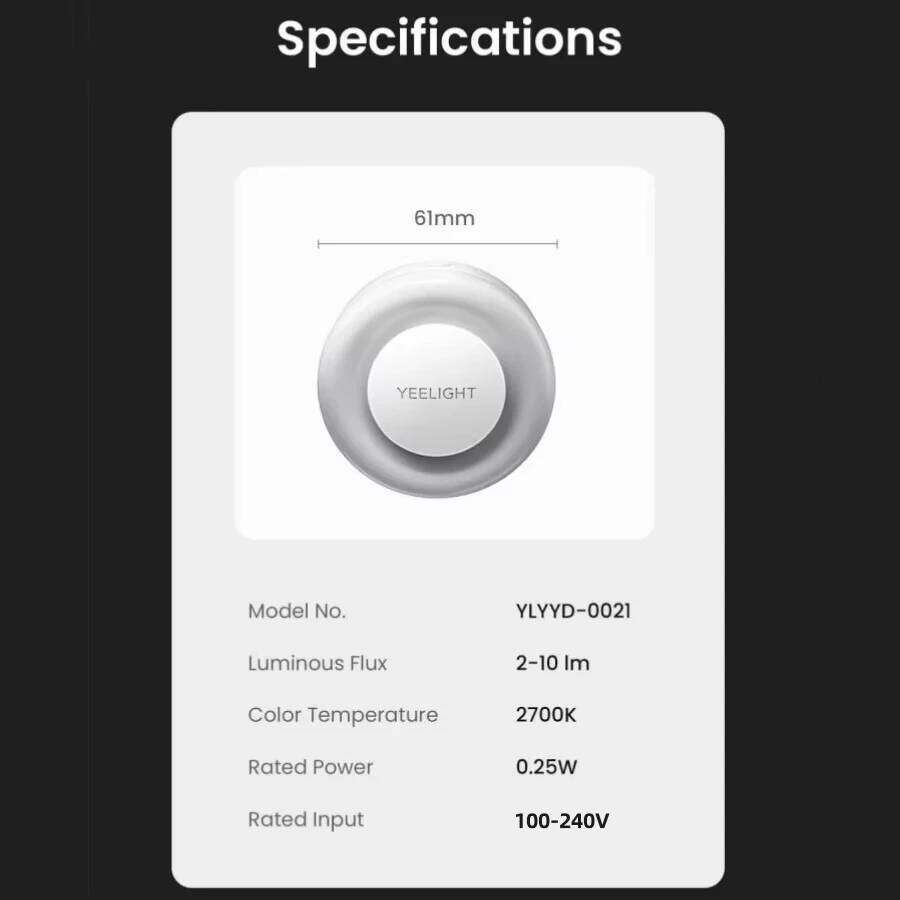 Yeelight Plug-in NightLight Mini Sensor Night Light Warm White 2700K Ultra Energy Efficient 0.25W 110-240V EU Plug Z260127
