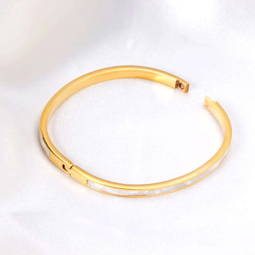 LUXUSTEEL Stainless Steel White Shell Bracelets For Women Girls Classic Golden Color Luxury Bangles Wedding Tarnish Free Jewelry XJ260127
