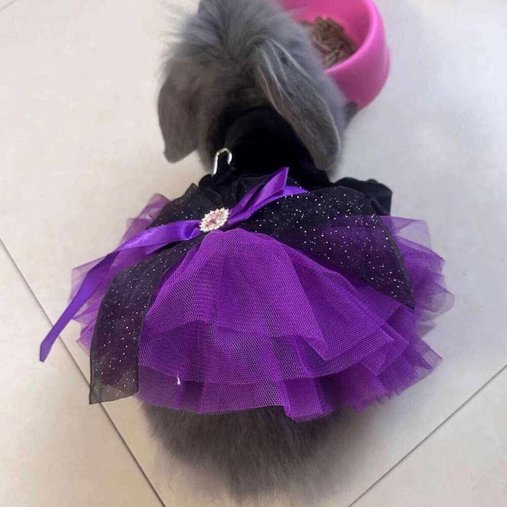 Halloween Pet Clothes Dog Cat Autumn Black Purple Velvet Traction Button Dress XJ260127