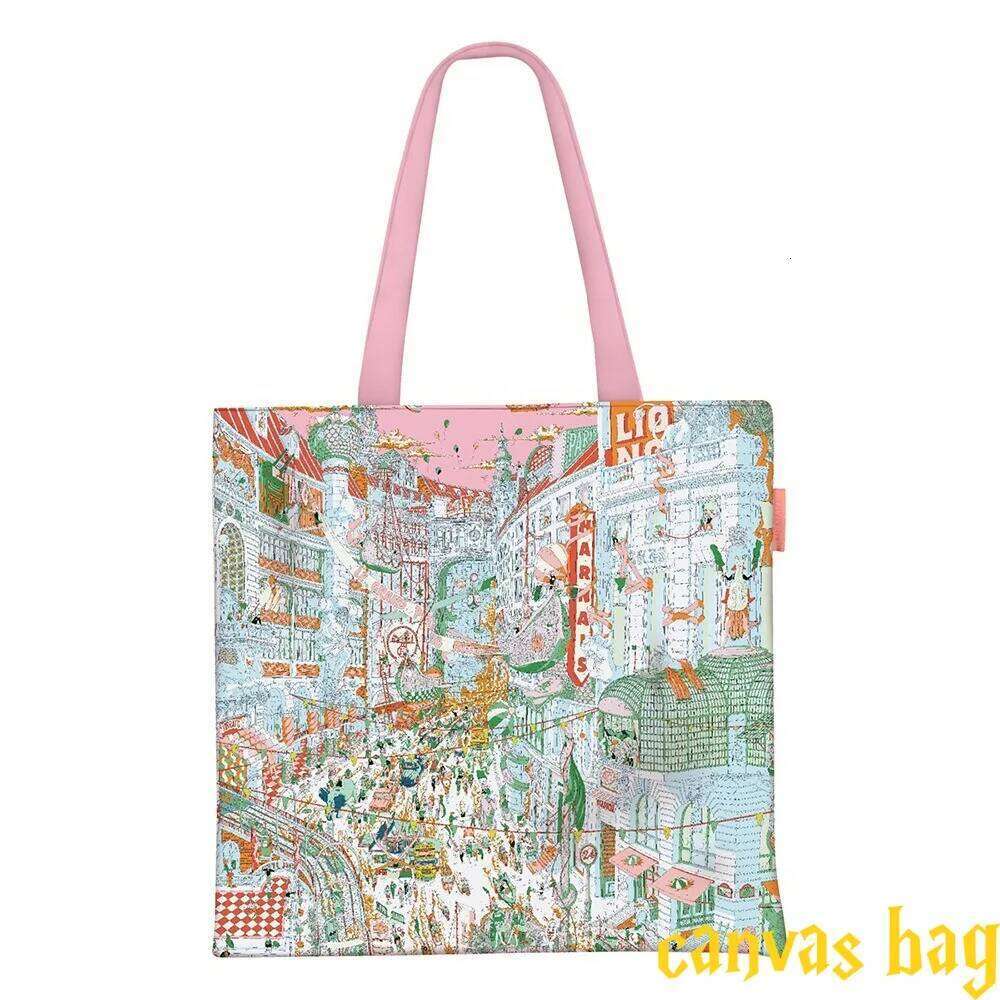 French New Fubao Avenue City of Paris Canvas Women's Handheld Cloth Students Carry School Shoulder Bag