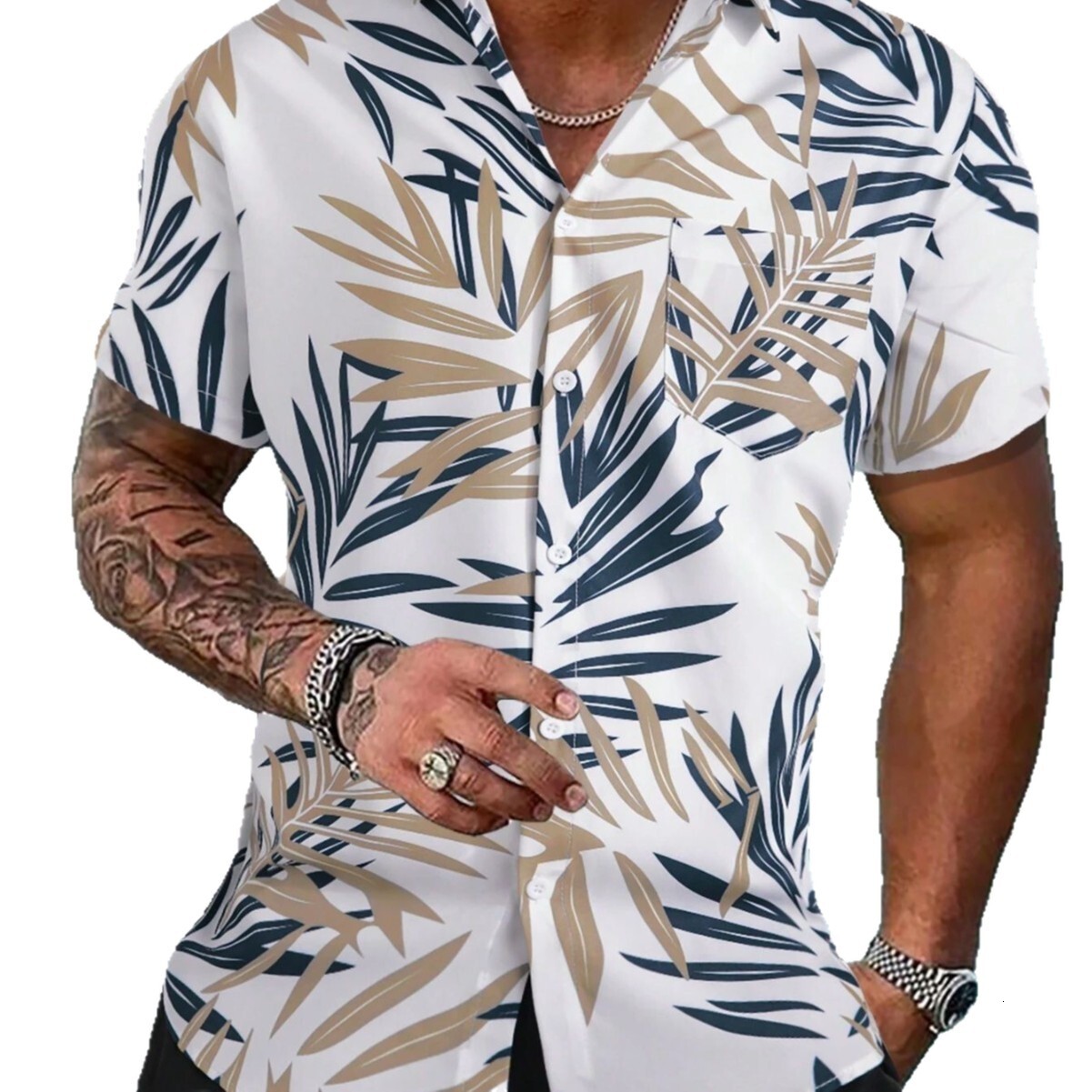 2025 Mens 3D Printed Short Sleeve Shirt Summer Vacation Hawaiian Casual Turn-Down Collar Mens Shirt