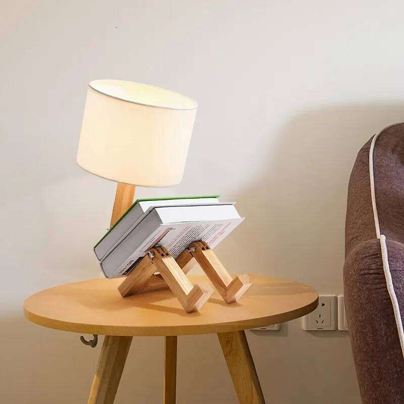 Adjusted Robot Shape Table E27 Wooden Fabric Bedroom Lamp Fold-able Desk Light for Living Study Room Drop Shipping Z260127