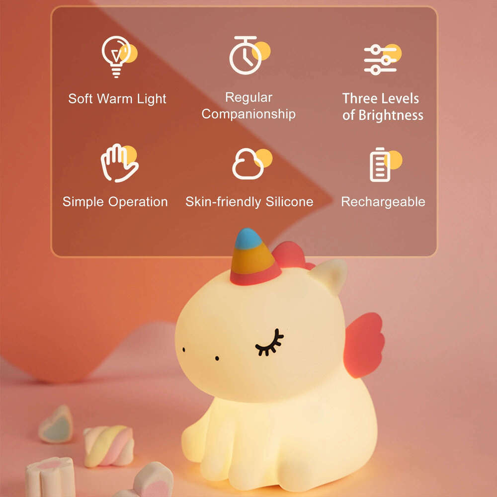 Cute for Kids Silicone Nursery Night Light Dimmable LED Squishy Unicorn Rechargeable Bedside Lamp Z260127