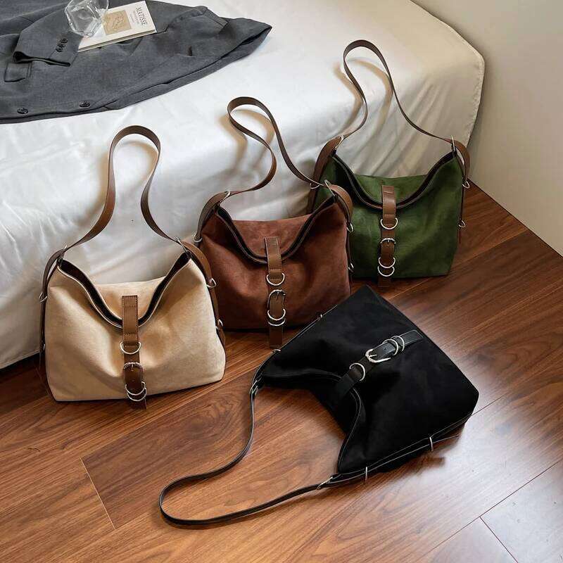 Women Autumn Winter Suede Shoulder Lady Adjustable Strap Crossbody Bag Large Capacity Zipper Square Handbag for Work Travel