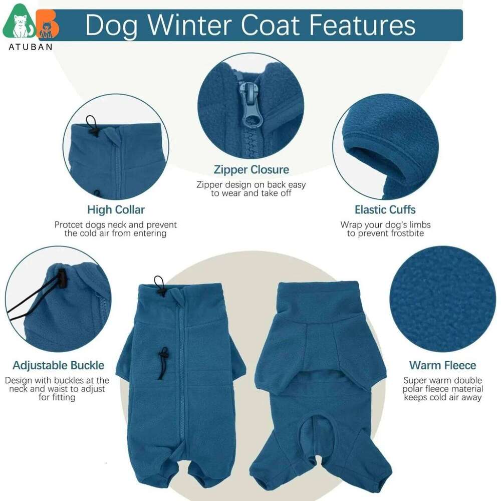 ATUBAN Dog Winter Coat Soft Fleece Pullover Pajamas, Pet Windproof Warm Cold Weather Jacket Vest Cozy Jumpsuit Apparel Clothes XJ260127