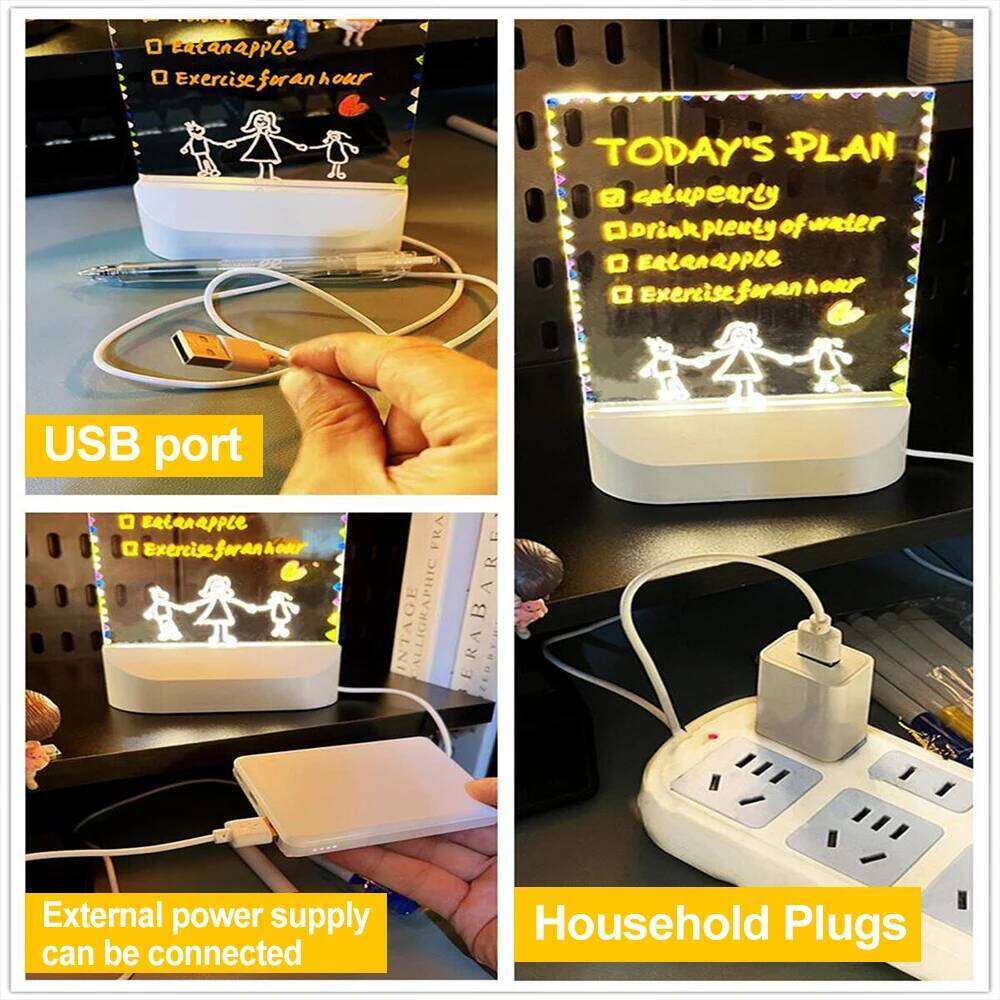 LED Lights Acrylic Message Erasable USB Drawing Board Bedroom Night Light Birthday Gift Z260127