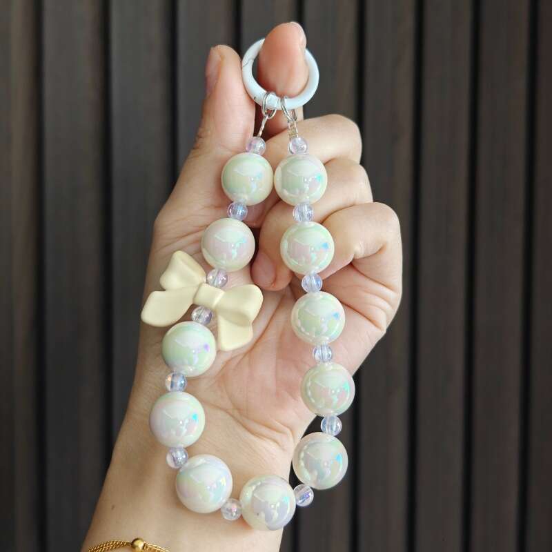 Plated Beaded Bowknot Car Keychain Phone Pendant Cute Candy Color Enamel Circle Pearl Accessories Bag Decoration S260126