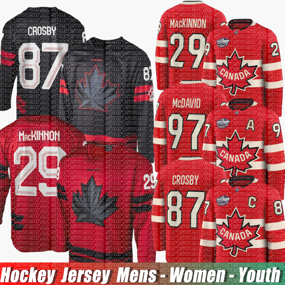 team canada hockey jersey 2026 #8 Makar Bauer #97 Connor McDavid Crosby Bauer Nathan MacKinnon red White 4 Nations hockey jersey