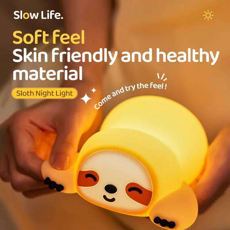 Silicone Soft Sloth Night Light USB Rechargeable Touch Control Dimmable Bedside Lamp for Nursery Kids Babies Gift Decor Z260127