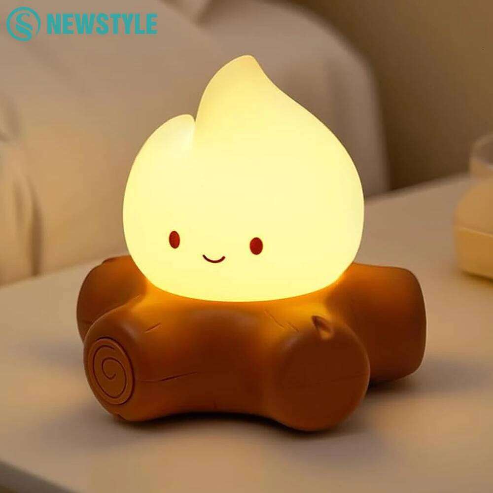 Cute Campfire Night Light Silicone Sleeping Nightlight With Stepless Dimming Rechargeable Beside Lamp For Halloween Decor Z260127