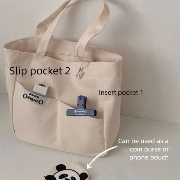 New Single Shoulder Large Capacity Fashion Handbag Urban Simple Open Solid Color Cute Panda Canvas Bag